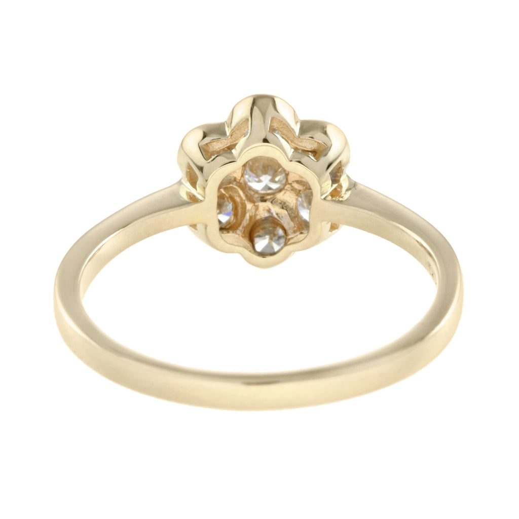 Fleur Floral Cluster Diamonds Ring & Earrings 14K Yellow Gold Halo Matching Set