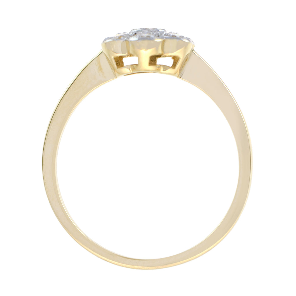 Fleur Floral Cluster Diamonds Ring & Earrings 14K Yellow Gold Halo Matching Set
