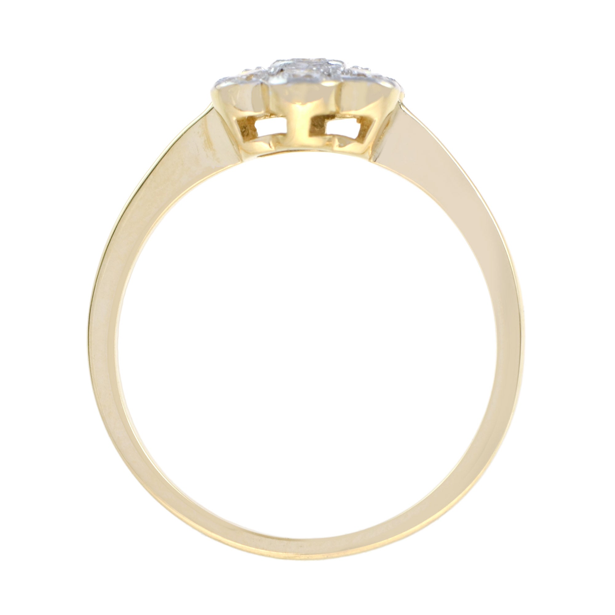 Fleur Floral Cluster Diamonds Ring &amp; Earrings 14K Yellow Gold Halo Matching Set
