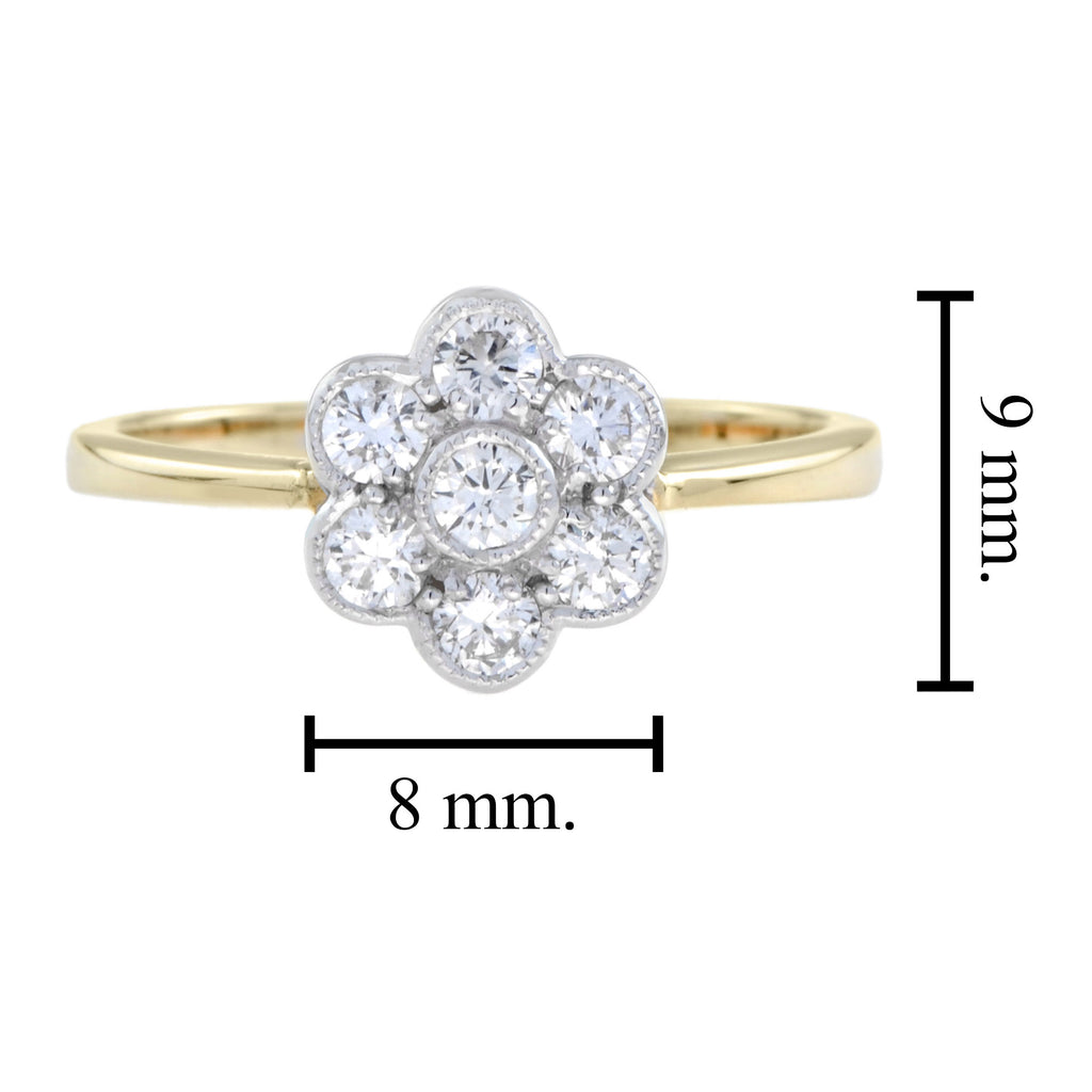 Fleur Floral Cluster Diamonds Ring & Earrings 14K Yellow Gold Halo Matching Set