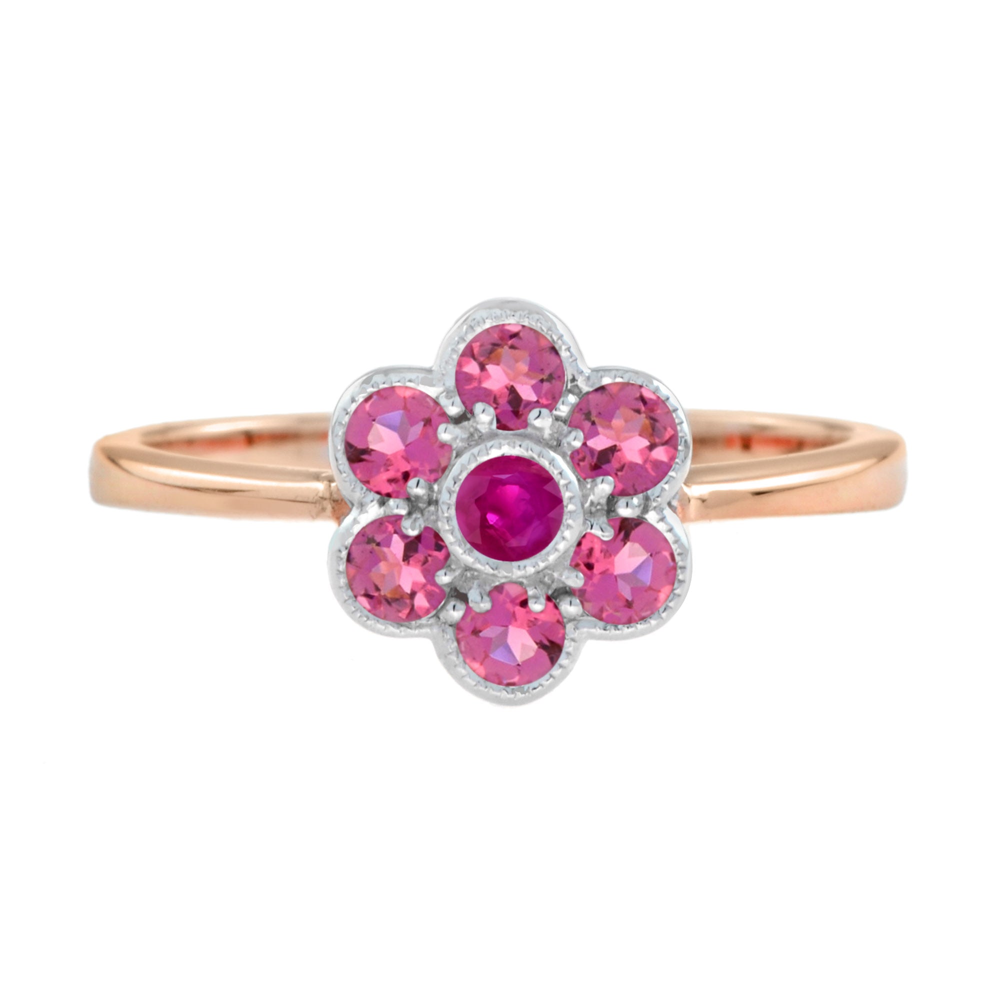Red Ruby & Pink Tourmaline Floral Vintage Inspired Jewelry 14K Rose Gold Set