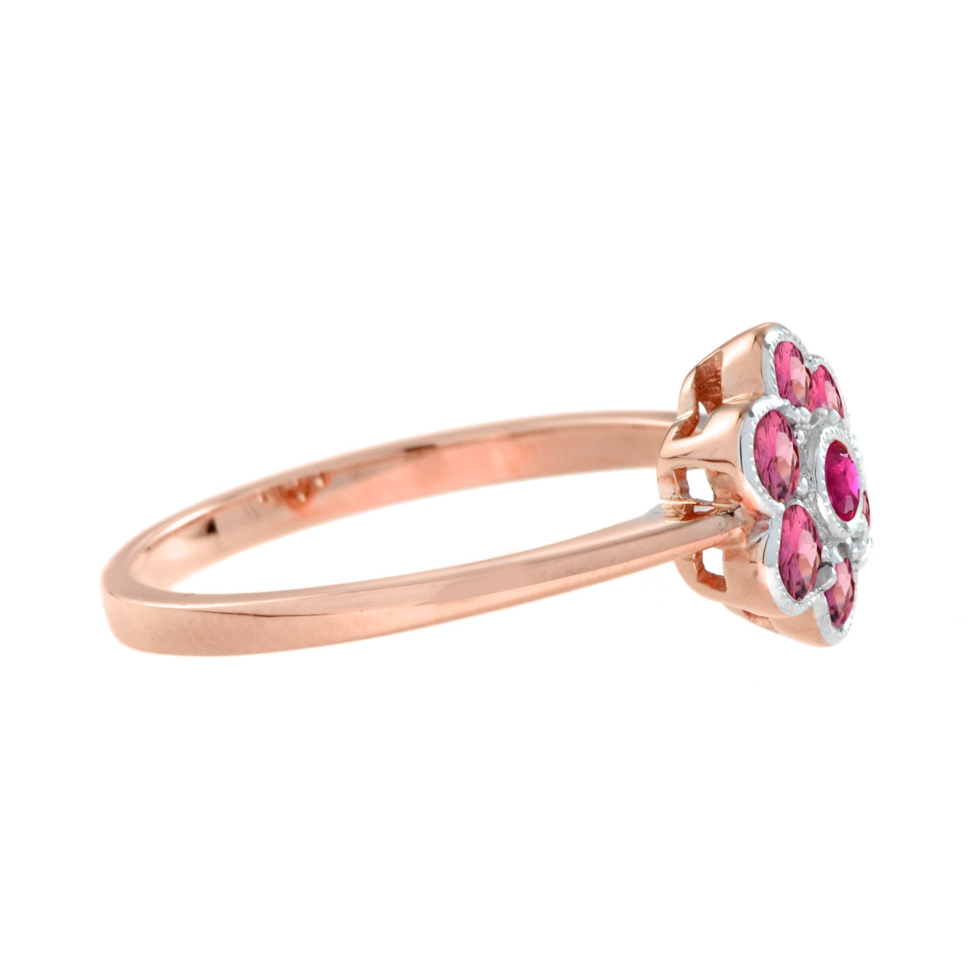 Red Ruby & Pink Tourmaline Floral Vintage Inspired Jewelry 14K Rose Gold Set