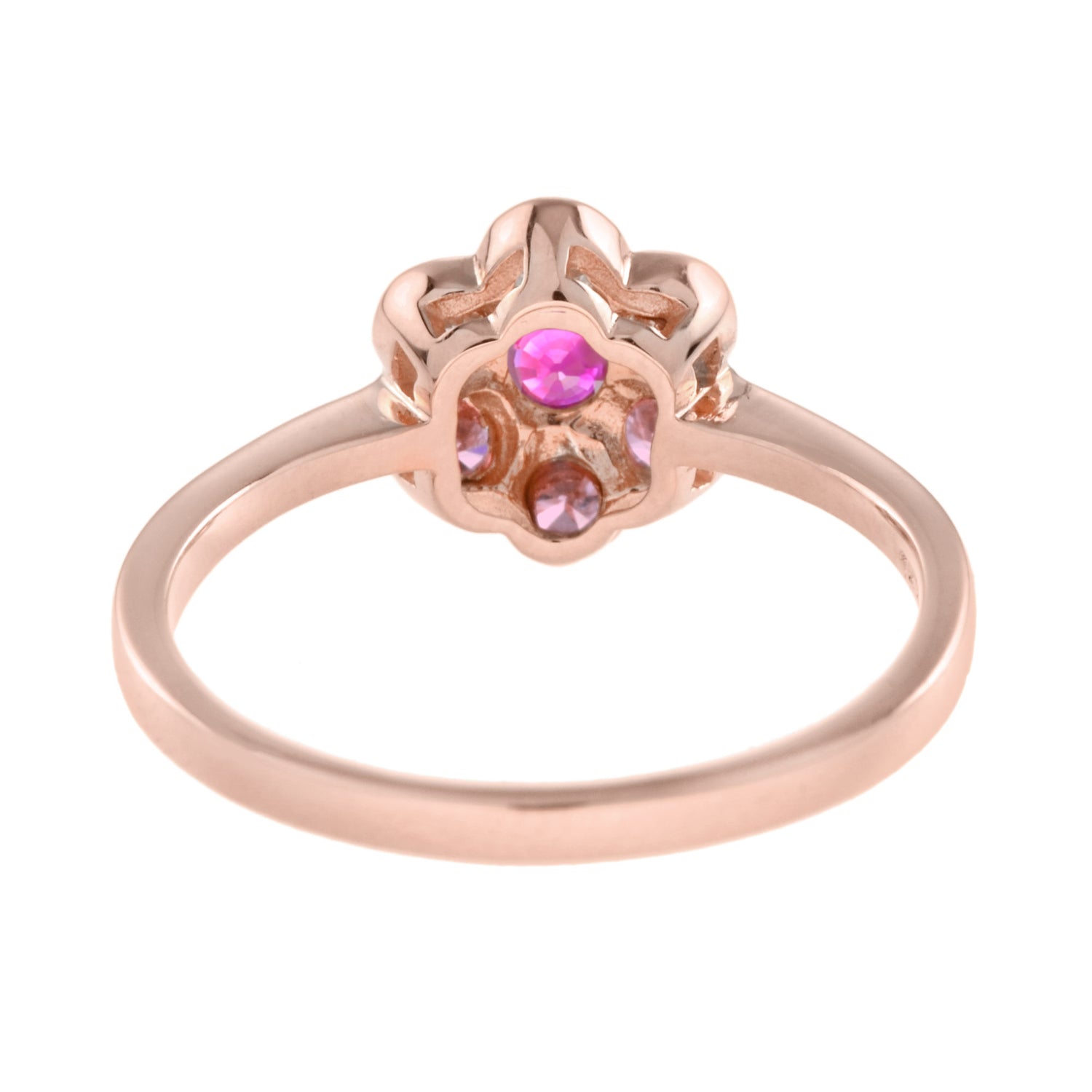 Red Pink Round Floral Flower Cluster 14K Rose Gold Ring