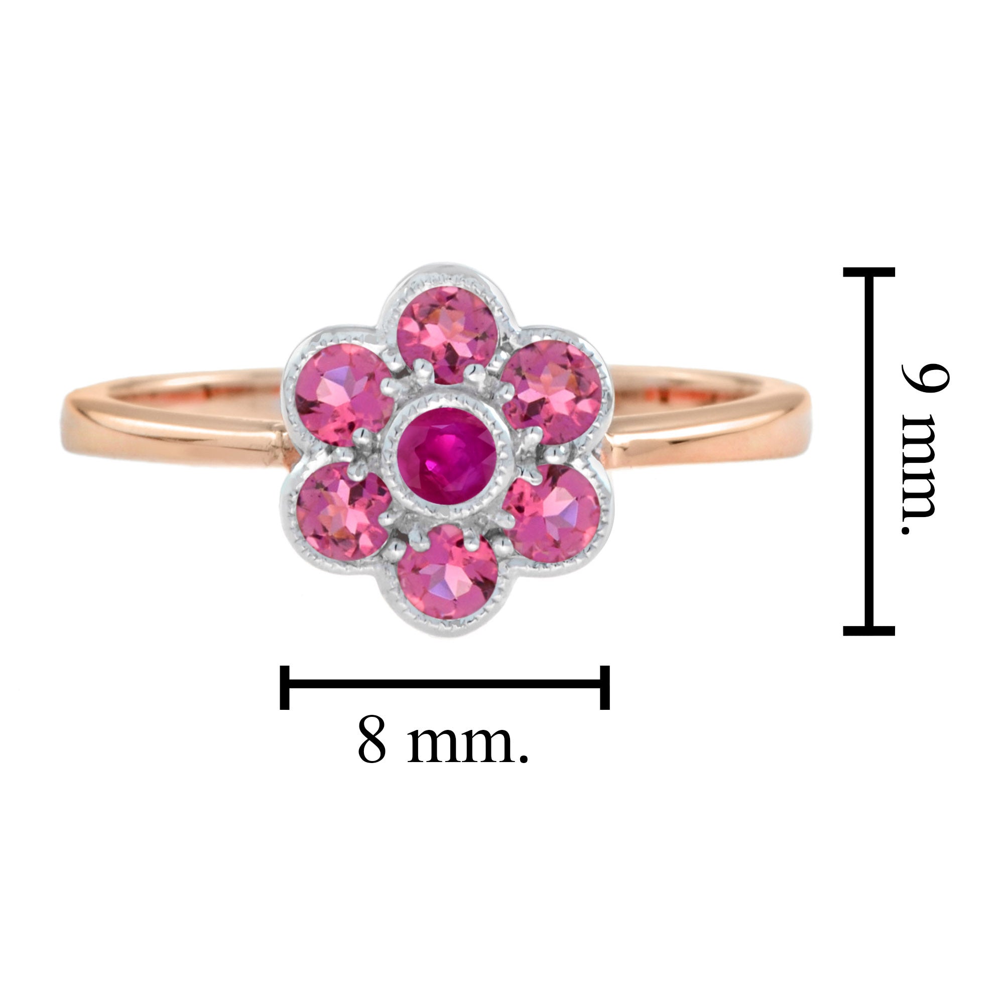 Red Ruby & Pink Tourmaline Floral Vintage Inspired Jewelry 14K Rose Gold Set