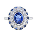 Oval Cut Blue Sapphire & Diamond Art Deco Style Halo Set 18K White Gold Ring