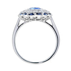 Oval Cut Blue Sapphire & Diamond Art Deco Style Halo Set 18K White Gold Ring