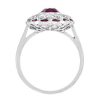 Oval Shape Natural Siamese Ruby & Diamond Flower Halo 18K White Gold Ring