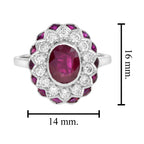 Oval Shape Natural Siamese Ruby & Diamond Flower Halo 18K White Gold Ring