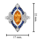 Marquise Orange Citrine & Blue Sapphire Diamond Vintage Style White Gold Ring