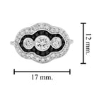 Diamond &Black Onyx Art Deco Style Three Stone 14K White Gold Ring