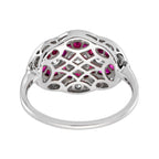 1.52 ctw Art Deco Style Ruby & Diamond Three Stone French Cut Milgrain 14K White Gold Ring