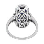 Diamond & Blue Sapphire Halo Set Art Deco Style Three Stone 14K White Gold Ring