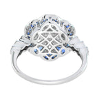 Round Diamond & Sapphire Art Deco Style Floral Flower Cluster White Gold Ring