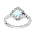 Cushion Blue Topaz & Diamond Vintage Style Engagement Halo 14K White Gold Ring