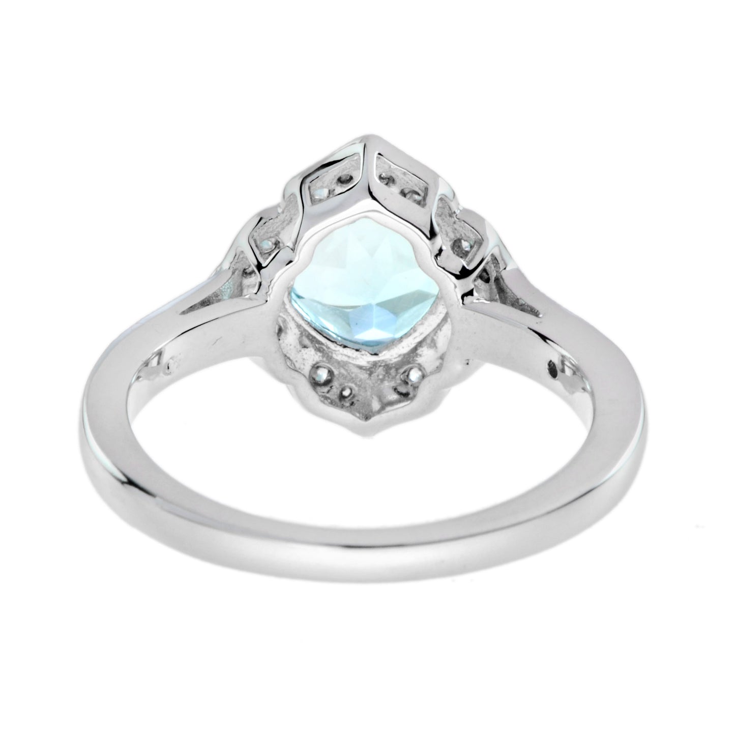 cushion blue topaz & diamond vintage style engagement halo 14k white gold ring