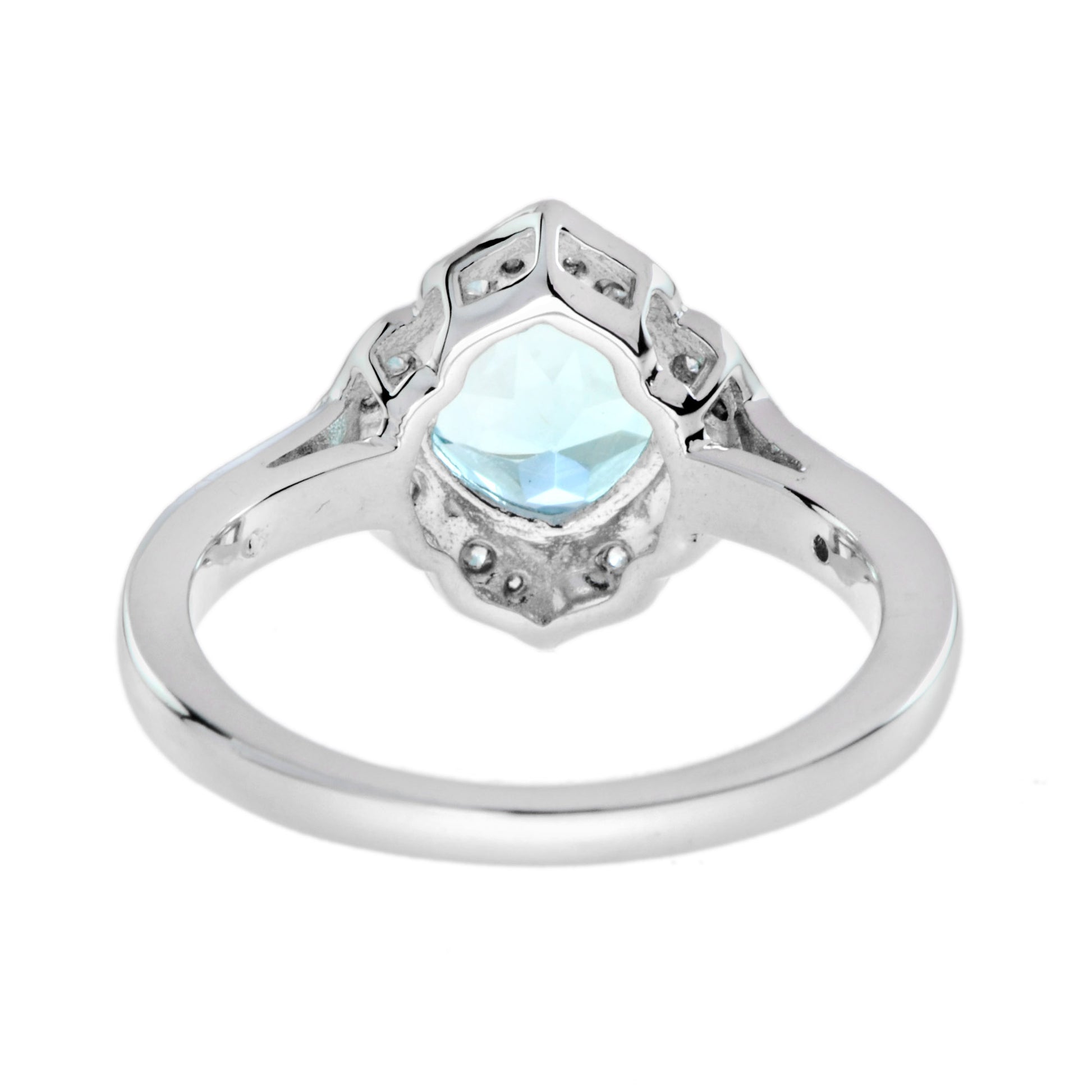 Cushion Blue Topaz & Diamond Vintage Style Engagement Halo 14K White Gold Ring
