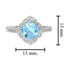 Cushion Blue Topaz & Diamond Vintage Style Engagement Halo 14K White Gold Ring