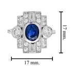 Blur Sapphire & Diamond Three Stone 18K White Gold Vintage Inspired Ring