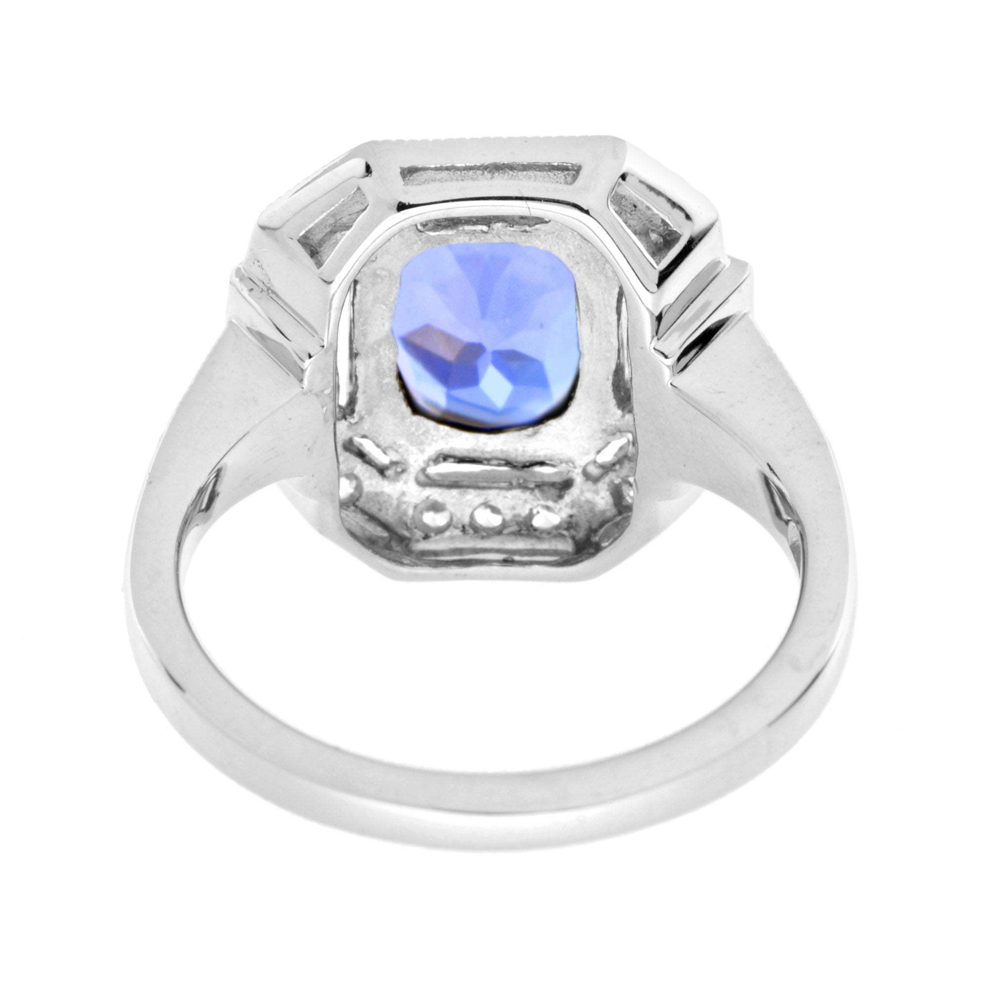 Oval Shape Blue Violet Tanzanite &amp; Diamond Art Deco Style Halo White Gold Ring