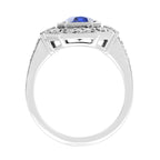 Oval Shape Blue Violet Tanzanite & Diamond Art Deco Style Halo White Gold Ring