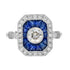 Diamond & Blue Sapphire Fancy Cut Halo Art Deco Style Engagement White Gold Ring