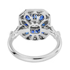 Diamond & Blue Sapphire Fancy Cut Halo Art Deco Style Engagement White Gold Ring