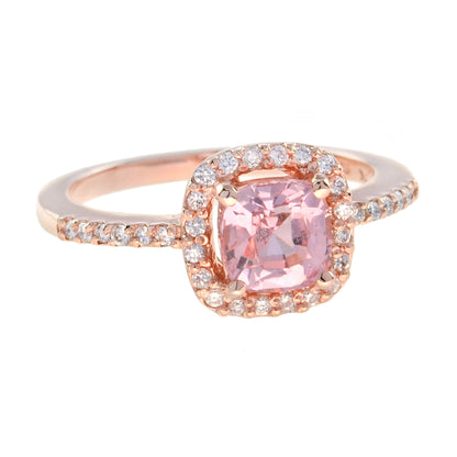 Cushion Peach Pink Morganite & Diamond Lover Ring Pendant Earrings Rose Gold Set