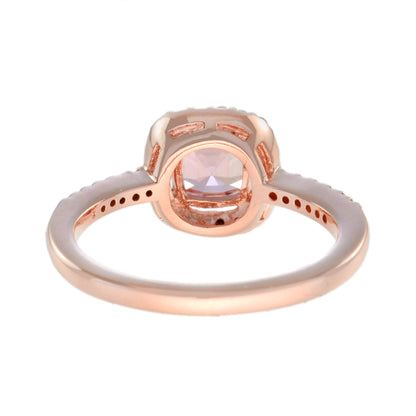 Cushion Shaped Peach Pink Morganite & Diamond Classic Halo 14K Rose Gold Ring