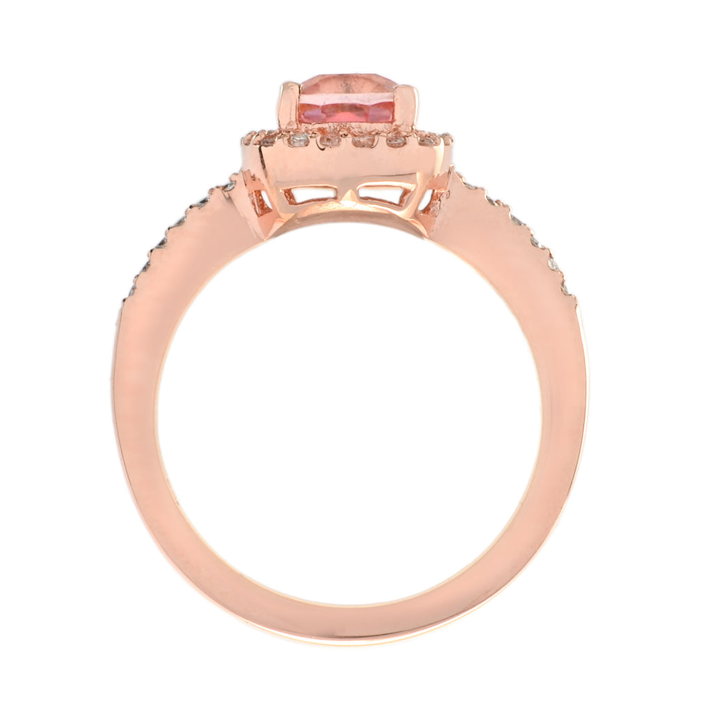 Cushion Peach Pink Morganite & Diamond Lover Ring Pendant Earrings Rose Gold Set