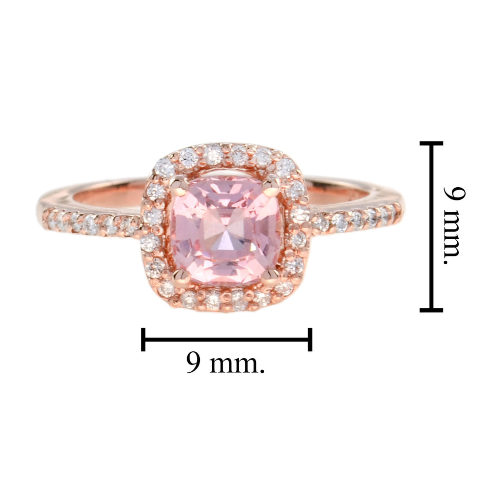 Cushion Peach Pink Morganite & Diamond Lover Ring Pendant Earrings Rose Gold Set