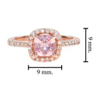 Cushion Peach Pink Morganite & Diamond Lover Ring Pendant Earrings Rose Gold Set