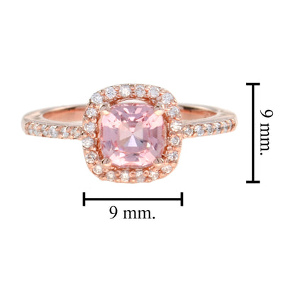 Cushion Peach Pink Morganite & Diamond Lover Ring Pendant Earrings Rose Gold Set