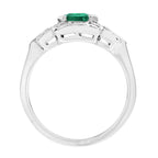 Asscher Green изумруд және гауһар тасты арт-деко стиліндегі некеге тұру сақинасы 18 каратты ақ алтыннан жасалған