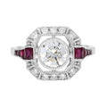Art Deco Style Diamond & Ruby Engagement Halo Set 18K White Gold Ring