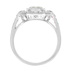 Art Deco Style Diamond & Ruby Engagement Halo Set 18K White Gold Ring