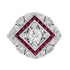 Diamond & Ruby Halo Set Vintage Inspired Art Deco Style White Gold Ring