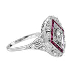 1.79 ctw Art Deco Style Ruby & Diamond 18K White Gold Halo Ring