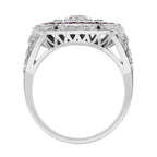 1.79 ctw Art Deco Style Ruby & Diamond 18K White Gold Halo Ring