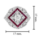 Diamond & Ruby Halo Set Vintage Inspired Art Deco Style White Gold Ring