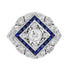 Diamond & Blue Sapphire Halo Art Deco Inspired Style 18K White Gold Shield Ring