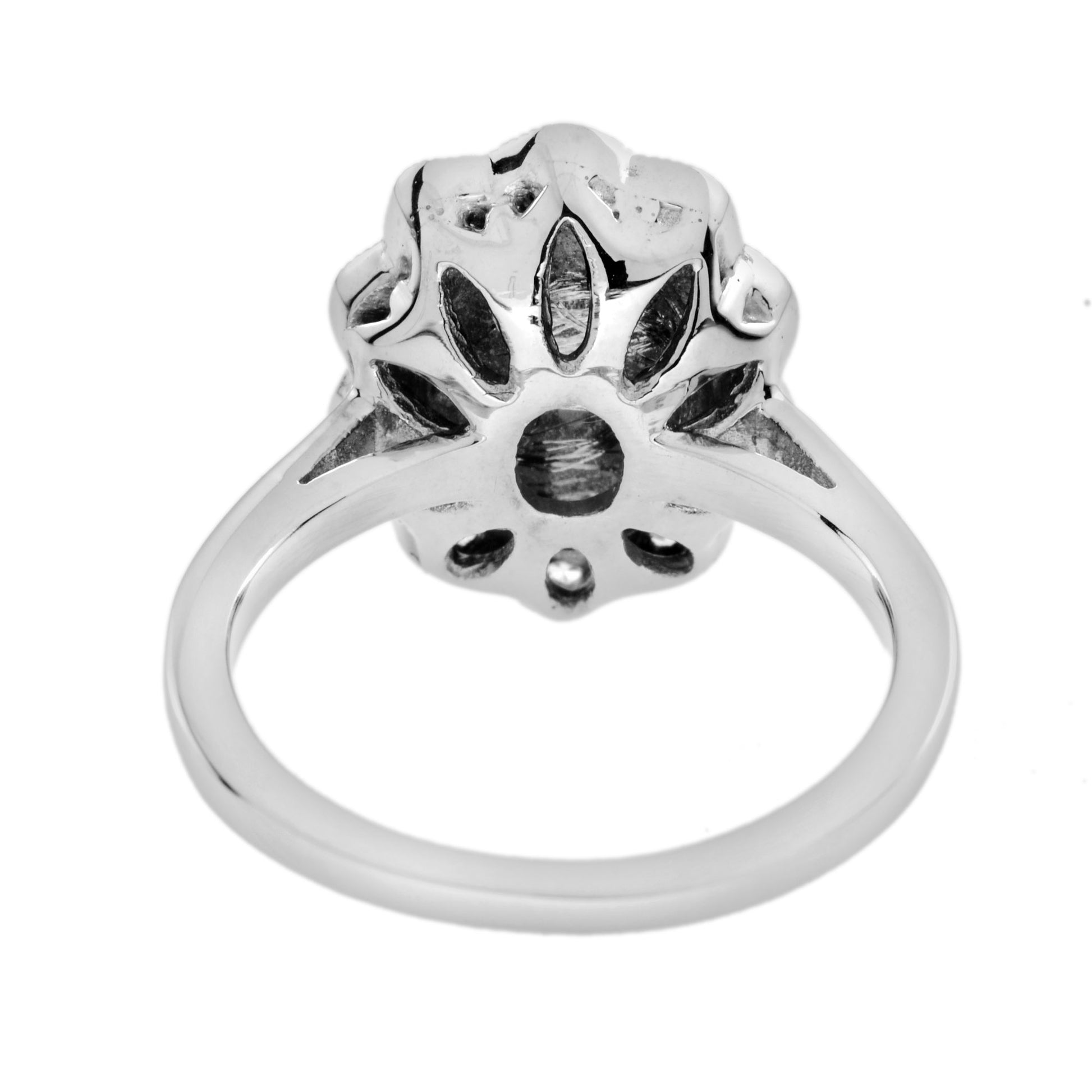 Diamond & Black Onyx Vintage Inspired Style Halo 14K White Gold Ring