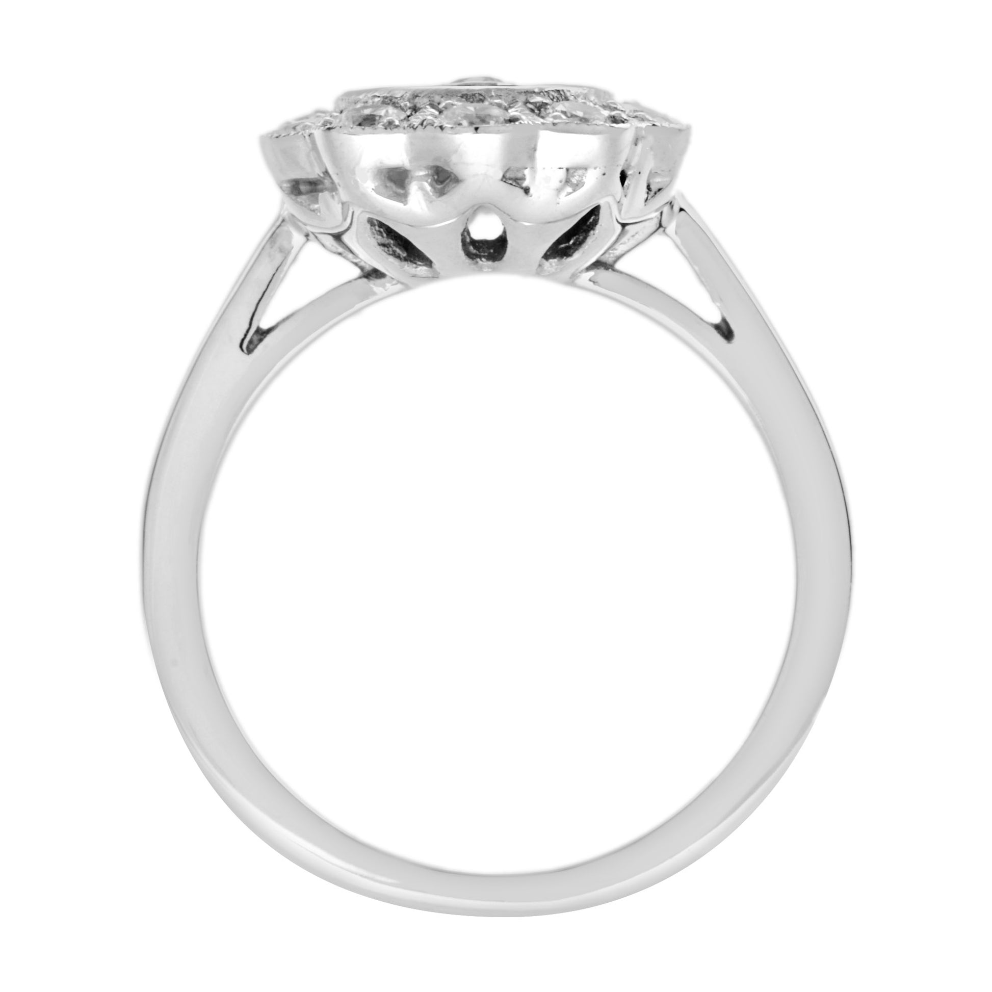 Diamond & Black Onyx Vintage Inspired Style Halo 14K White Gold Ring
