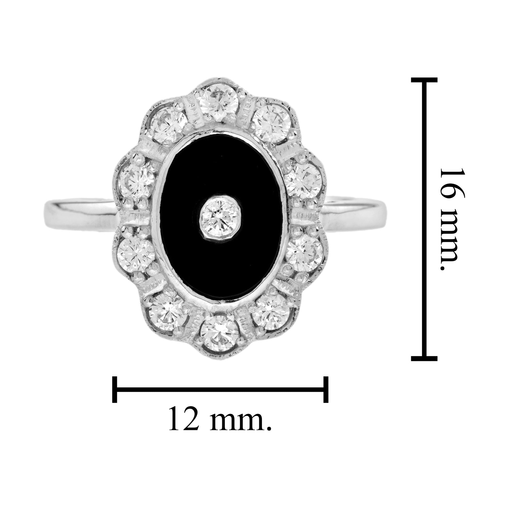 Diamond & Black Onyx Vintage Inspired Style Halo 14K White Gold Ring