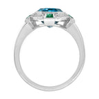 Elongated Hexagon London Blue Topaz & Emerald Diamond Art Deco Style Gold Ring