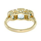 Blue Topaz & Diamond Art Deco Style Three Stone 14K Yellow Gold Ring