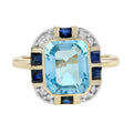 4.51 ctw Art Deco Style Blue Topaz, Blue Sapphire & Diamond Ring Yellow Gold