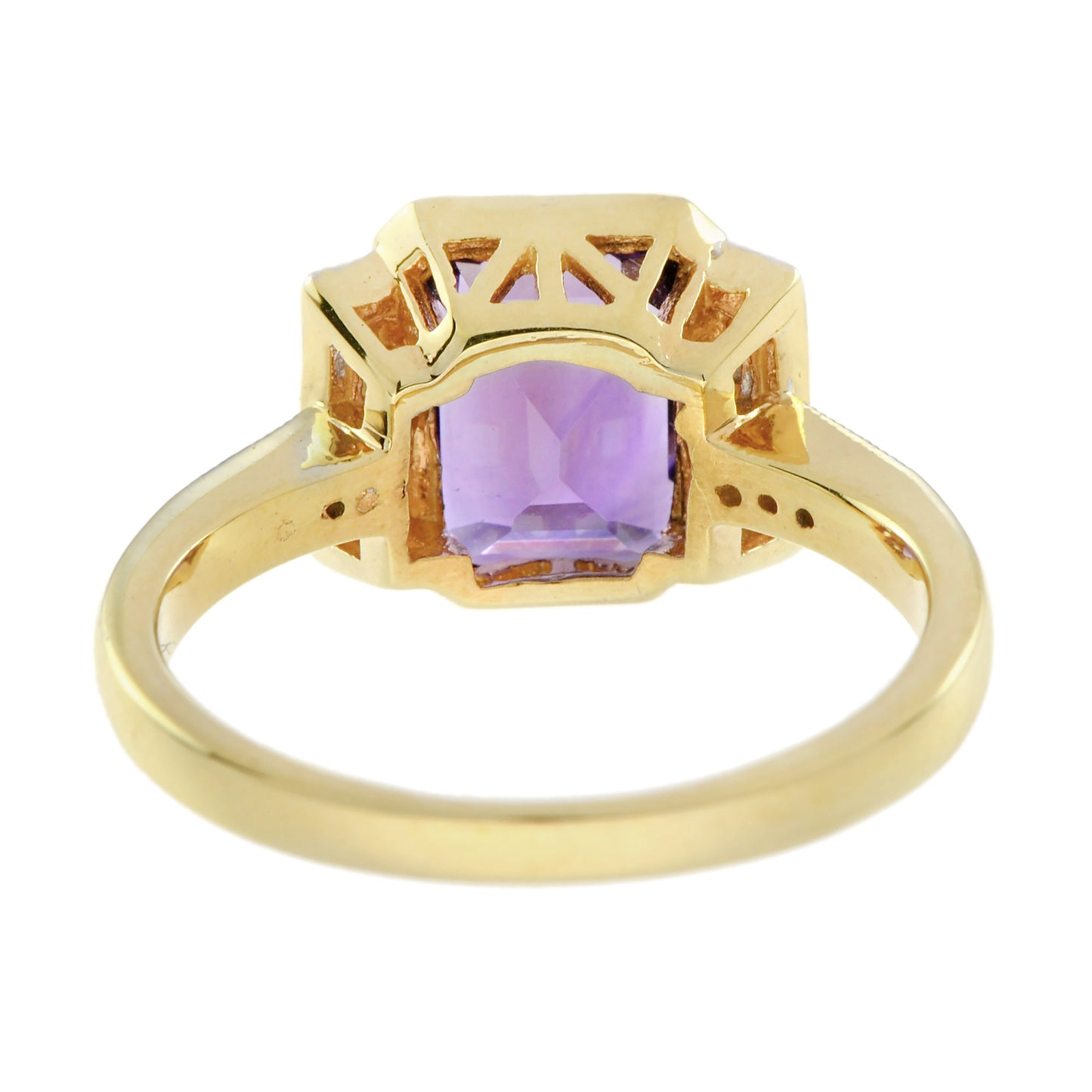emerald cut purple violet amethyst & diamond shoulder 14k white yellow gold ring