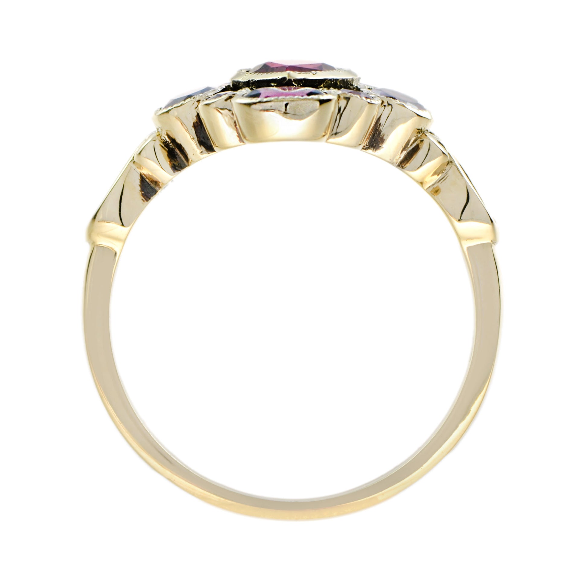 Vintage Style Pear Shape Pink Tourmaline & Ruby Rhodolite Cluster 9K Gold Ring