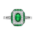 0.96 ctw Art Deco Style Emerald & Diamond 18K White Gold Ring