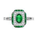 0.96 ctw Art Deco Style Emerald & Diamond 18K White Gold Ring